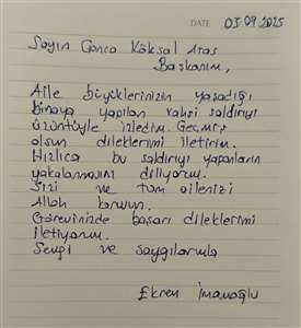   İmamoğlu'ndan Gonca Köksal Aras'a cezaevinden mektup haberi